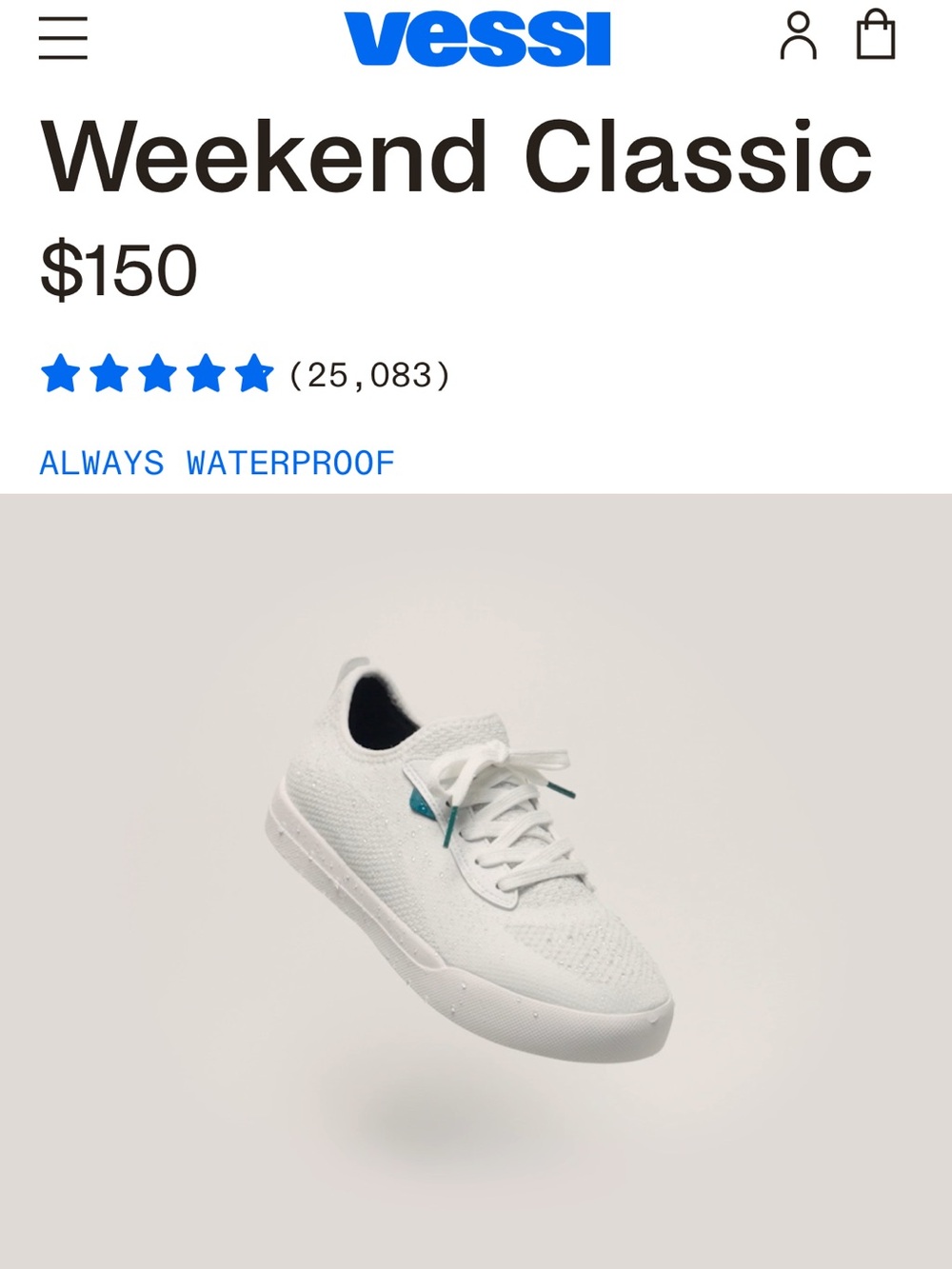 Vessi Weekend Womens Shoes Waterproof Size 10 Sneaker